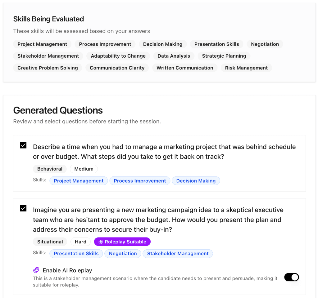 Interview questions interface